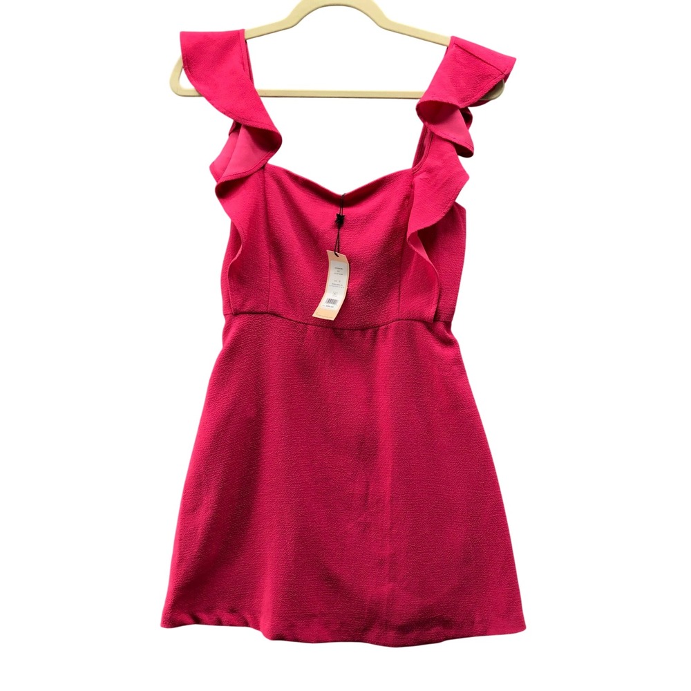 NWT BCBGeneration Hot Pink Ruffle Flutter Sleeve Mini Dress Sweetheart‎ Size 0